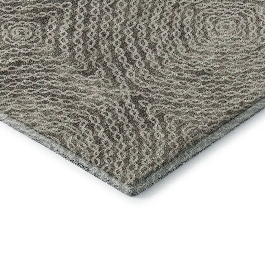 8' Coffee And Beige Geometric Washable Round Rug With UV Protection Photo 6