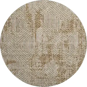 Photo of 8' Coffee And Beige Geometric Washable Round Rug With UV Protection