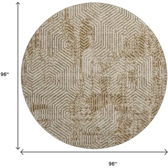 8' Coffee And Beige Geometric Washable Round Rug With UV Protection Photo 3