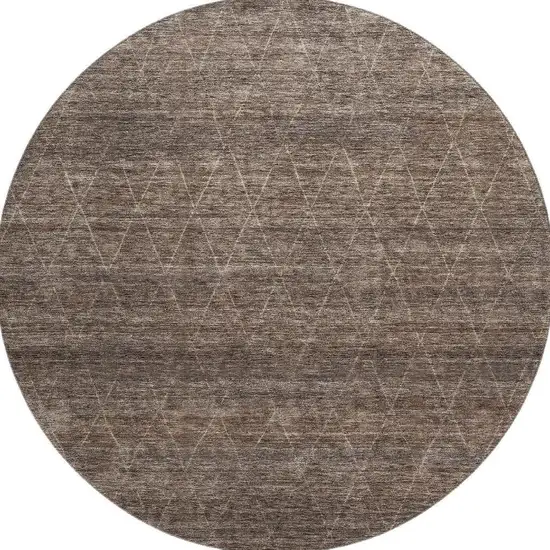 8' Coffee And Beige Geometric Washable Round Rug With UV Protection Photo 3