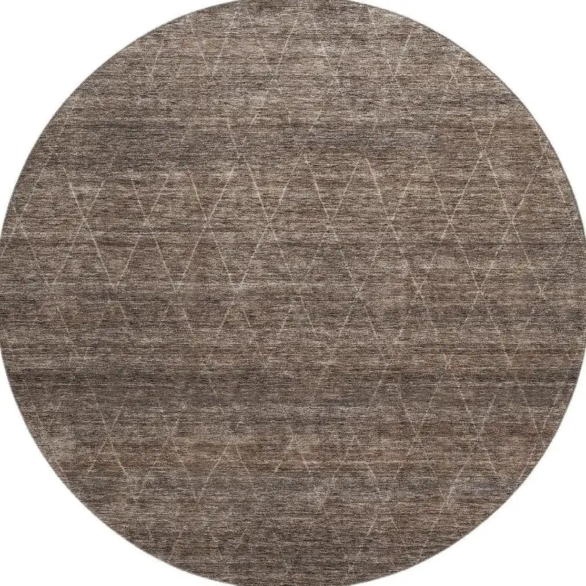 8' Coffee And Beige Geometric Washable Round Rug With UV Protection Photo 3