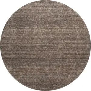 Photo of 8' Coffee And Beige Geometric Washable Round Rug With UV Protection