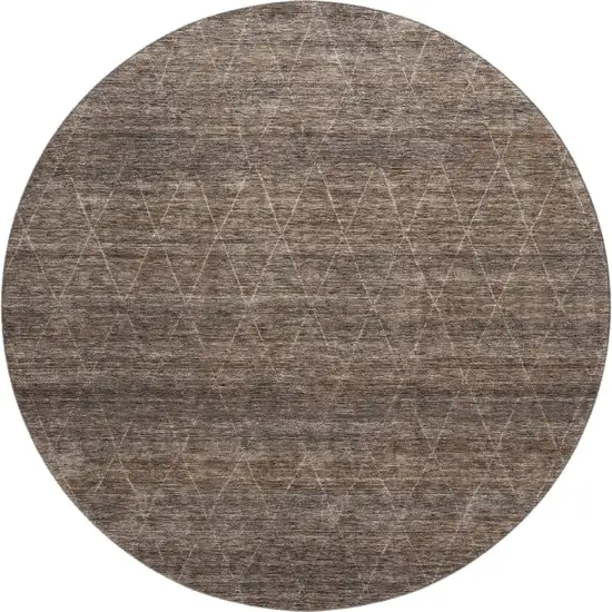 8' Coffee And Beige Geometric Washable Round Rug With UV Protection Photo 1