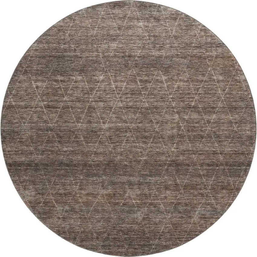 8' Coffee And Beige Geometric Washable Round Rug With UV Protection Photo 1