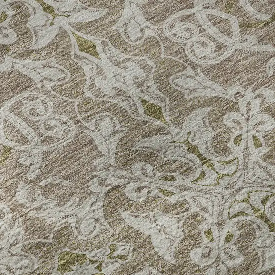 8' Coffee And Beige Medallion Washable Round Rug With UV Protection Photo 9