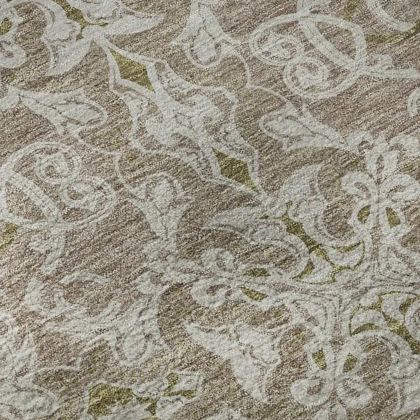 8' Coffee And Beige Medallion Washable Round Rug With UV Protection Photo 9