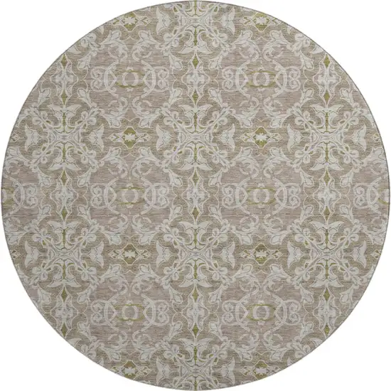 8' Coffee And Beige Medallion Washable Round Rug With UV Protection Photo 1