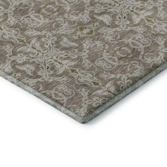 8' Coffee And Beige Medallion Washable Round Rug With UV Protection Photo 7