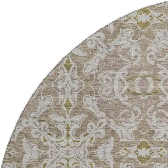 8' Coffee And Beige Medallion Washable Round Rug With UV Protection Photo 3