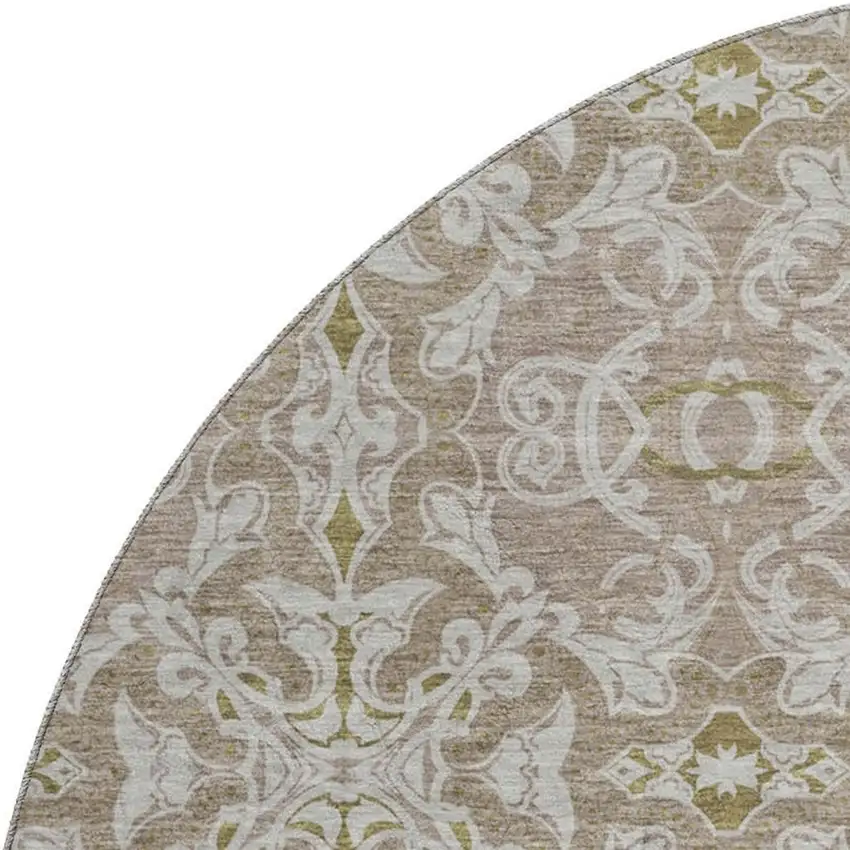 8' Coffee And Beige Medallion Washable Round Rug With UV Protection Photo 3