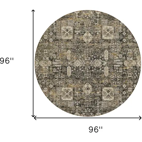 8' Coffee And Beige Round Oriental Washable Indoor Outdoor Area Rug Photo 9
