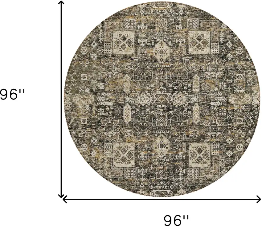 8' Coffee And Beige Round Oriental Washable Indoor Outdoor Area Rug Photo 9