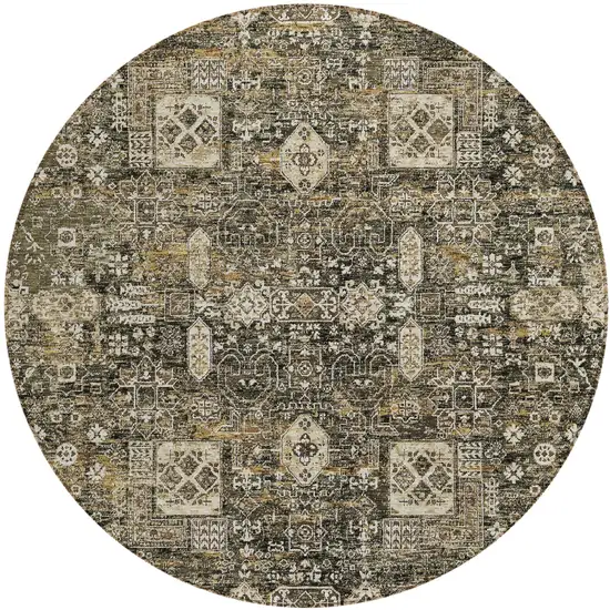 8' Coffee And Beige Round Oriental Washable Indoor Outdoor Area Rug Photo 1