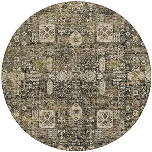 Photo of 8' Coffee And Beige Round Oriental Washable Indoor Outdoor Area Rug