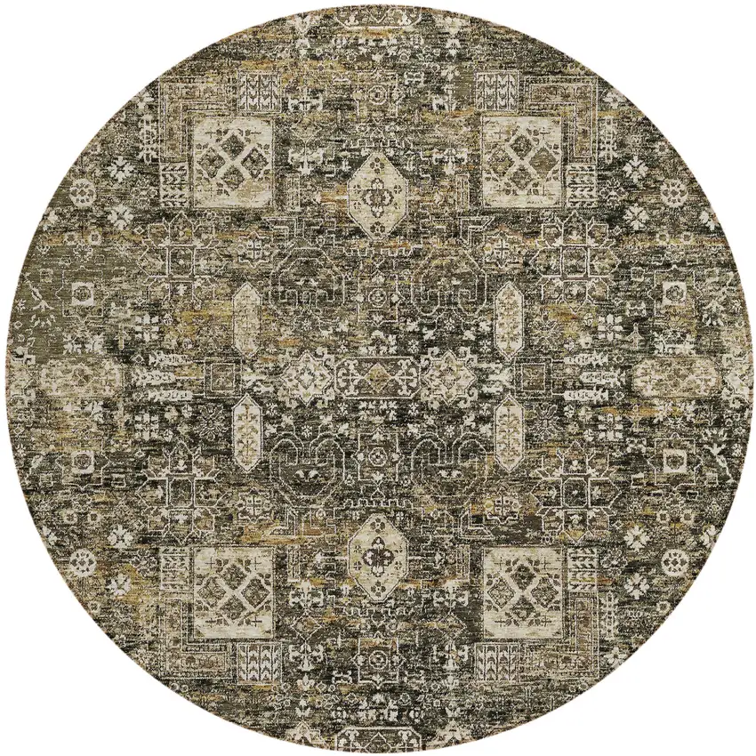 8' Coffee And Beige Round Oriental Washable Indoor Outdoor Area Rug Photo 1