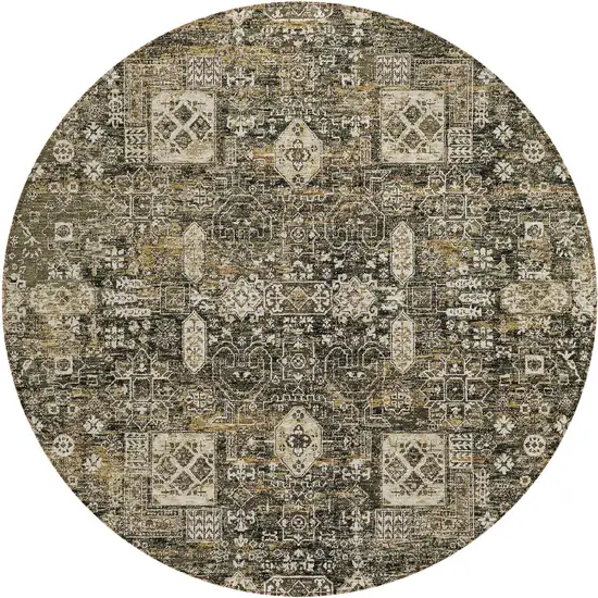 8' Coffee And Beige Round Oriental Washable Indoor Outdoor Area Rug Photo 1