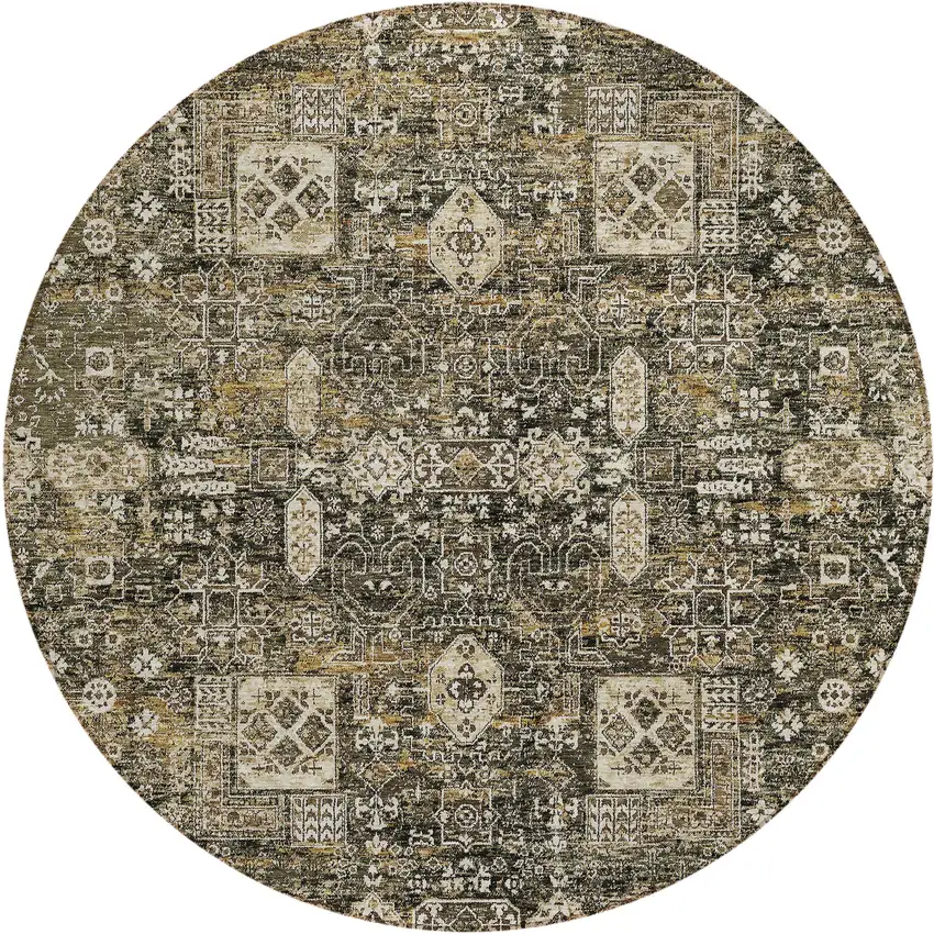 8' Coffee And Beige Round Oriental Washable Indoor Outdoor Area Rug Photo 1