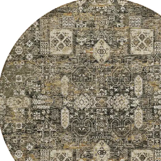 8' Coffee And Beige Round Oriental Washable Indoor Outdoor Area Rug Photo 5