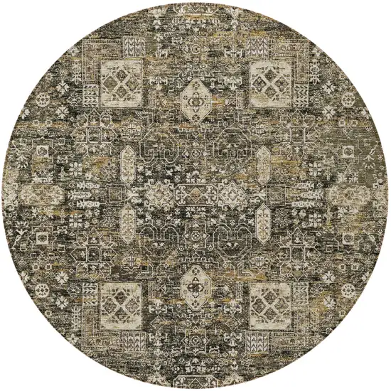 8' Coffee And Beige Round Oriental Washable Indoor Outdoor Area Rug Photo 6