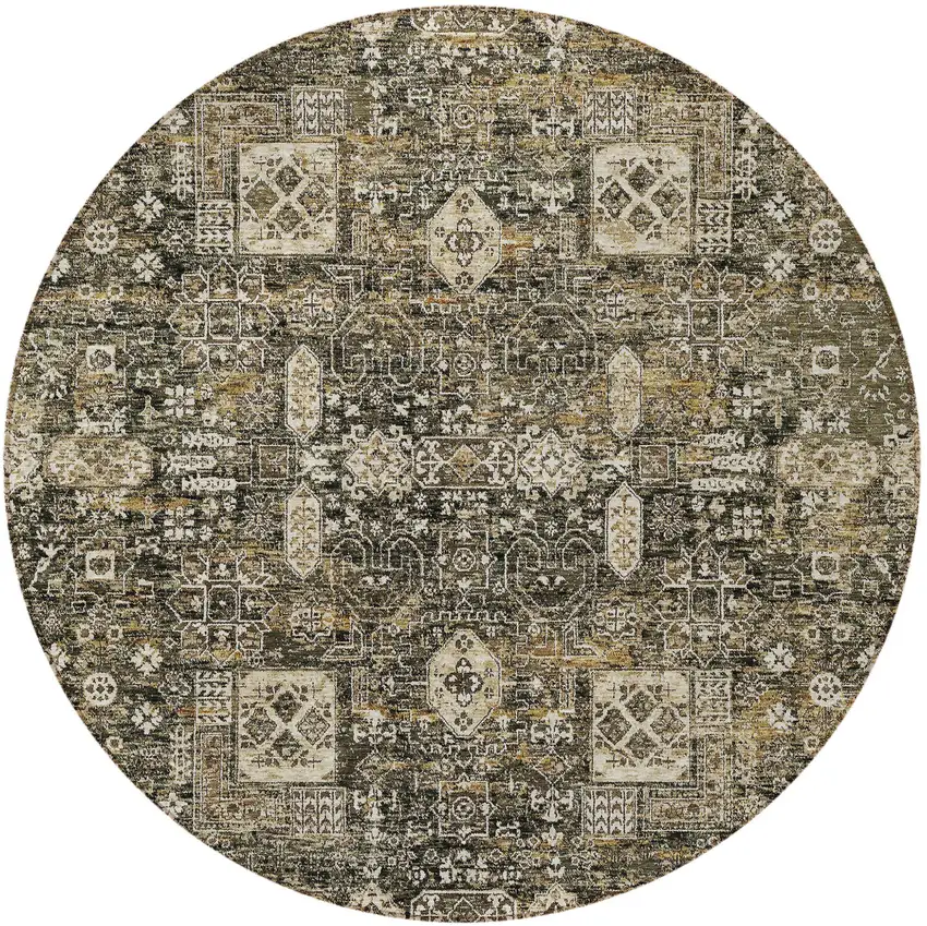 8' Coffee And Beige Round Oriental Washable Indoor Outdoor Area Rug Photo 6