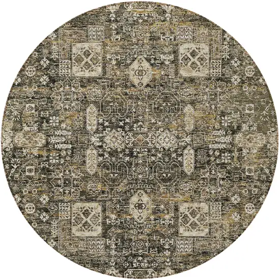 8' Coffee And Beige Round Oriental Washable Indoor Outdoor Area Rug Photo 6
