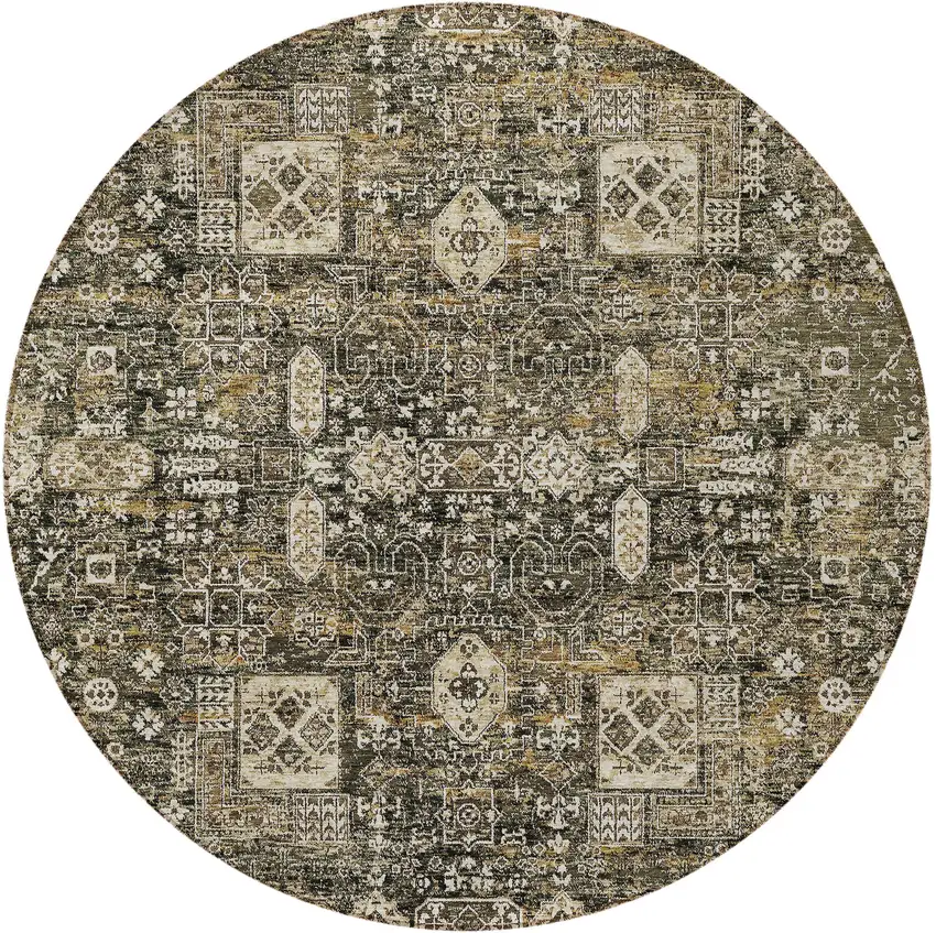 8' Coffee And Beige Round Oriental Washable Indoor Outdoor Area Rug Photo 6