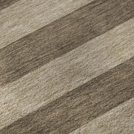 8' Coffee And Beige Striped Washable Round Rug With UV Protection Photo 9