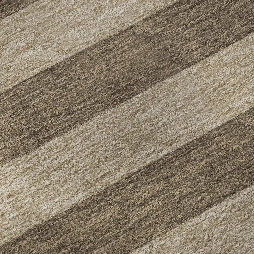 8' Coffee And Beige Striped Washable Round Rug With UV Protection Photo 9