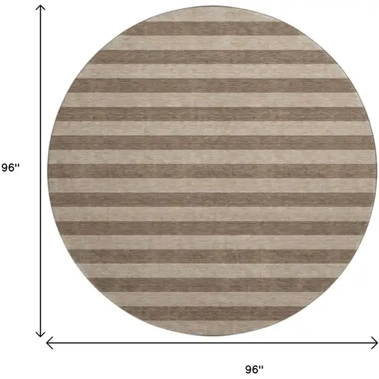 8' Coffee And Beige Striped Washable Round Rug With UV Protection Photo 9