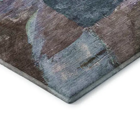 8' Coffee And Blue Abstract Washable Round Rug With UV Protection Photo 6