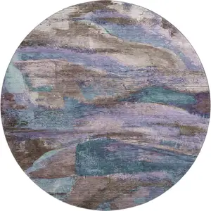 Photo of 8' Coffee And Blue Abstract Washable Round Rug With UV Protection