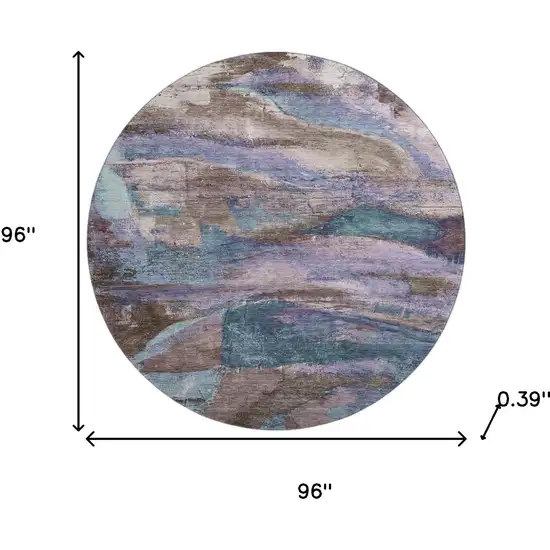 8' Coffee And Blue Abstract Washable Round Rug With UV Protection Photo 8