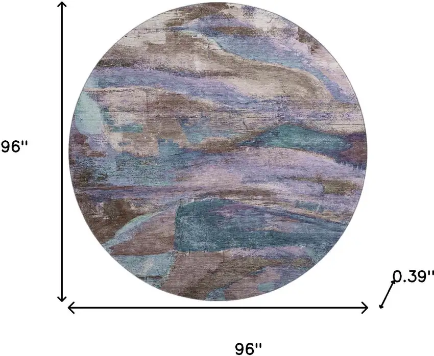 8' Coffee And Blue Abstract Washable Round Rug With UV Protection Photo 8