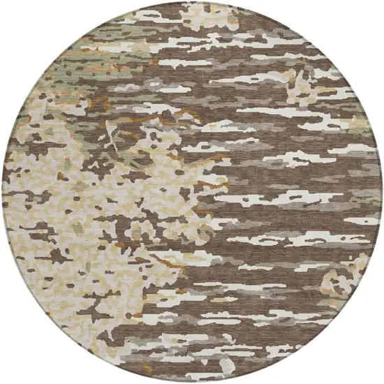 8' Coffee And Brown Round Abstract Washable Indoor Outdoor Area Rug Photo 4