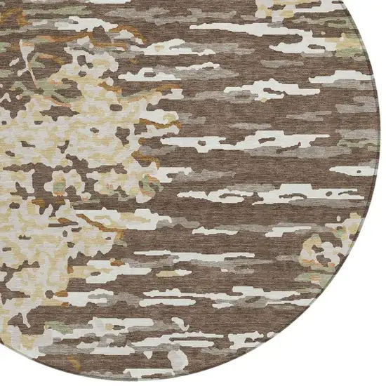 8' Coffee And Brown Round Abstract Washable Indoor Outdoor Area Rug Photo 6