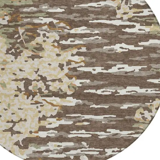 8' Coffee And Brown Round Abstract Washable Indoor Outdoor Area Rug Photo 7