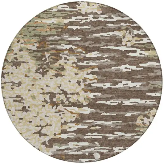8' Coffee And Brown Round Abstract Washable Indoor Outdoor Area Rug Photo 5