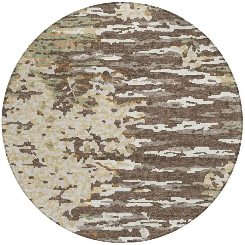 8' Coffee And Brown Round Abstract Washable Indoor Outdoor Area Rug Photo 5