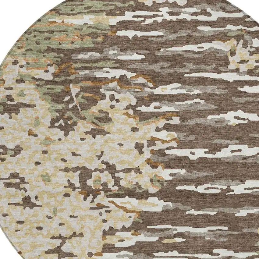 8' Coffee And Brown Round Abstract Washable Indoor Outdoor Area Rug Photo 2