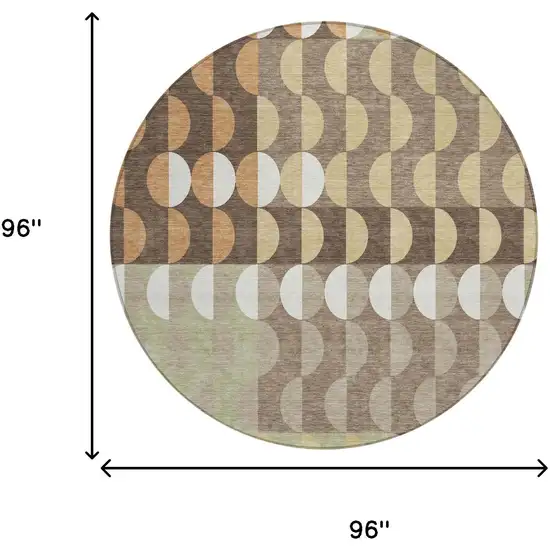 8' Coffee And Brown Round Geometric Washable Indoor Outdoor Area Rug Photo 5
