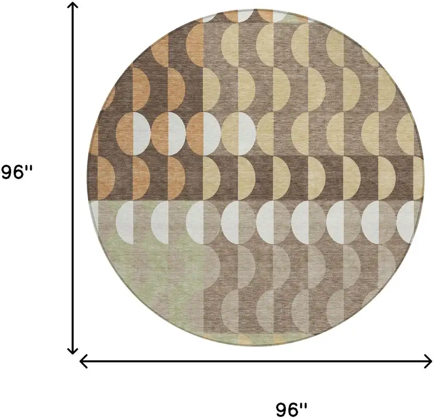 8' Coffee And Brown Round Geometric Washable Indoor Outdoor Area Rug Photo 5