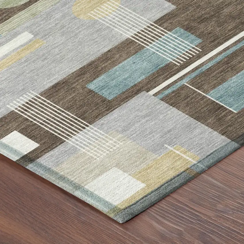 8' Coffee And Brown Round Geometric Washable Indoor Outdoor Area Rug Photo 3