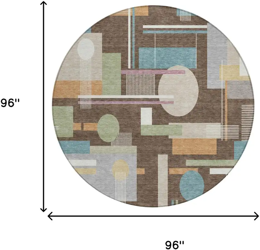 8' Coffee And Brown Round Geometric Washable Indoor Outdoor Area Rug Photo 5