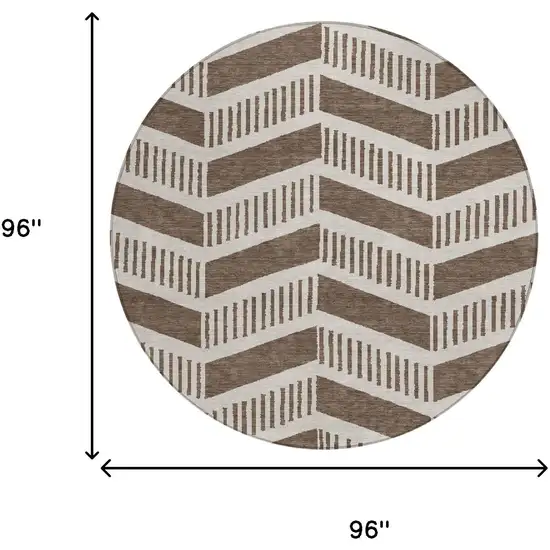 8' Coffee And Brown Round Geometric Washable Indoor Outdoor Area Rug Photo 6