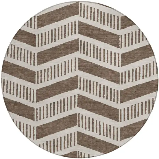 8' Coffee And Brown Round Geometric Washable Indoor Outdoor Area Rug Photo 1