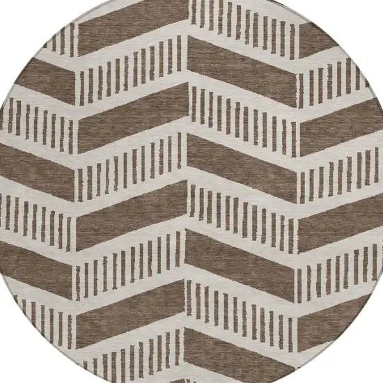 8' Coffee And Brown Round Geometric Washable Indoor Outdoor Area Rug Photo 3