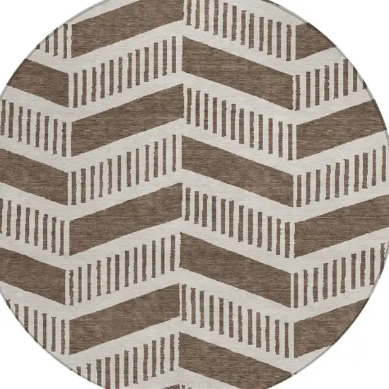 8' Coffee And Brown Round Geometric Washable Indoor Outdoor Area Rug Photo 2
