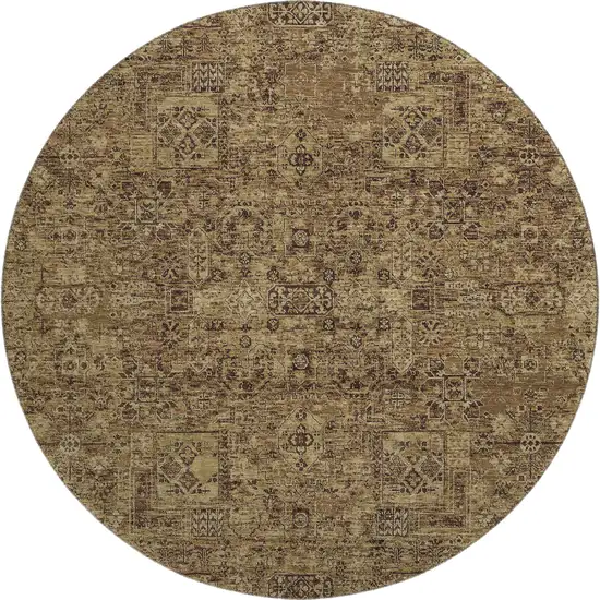 8' Coffee And Charcoal Floral Washable Round Rug With UV Protection Photo 1