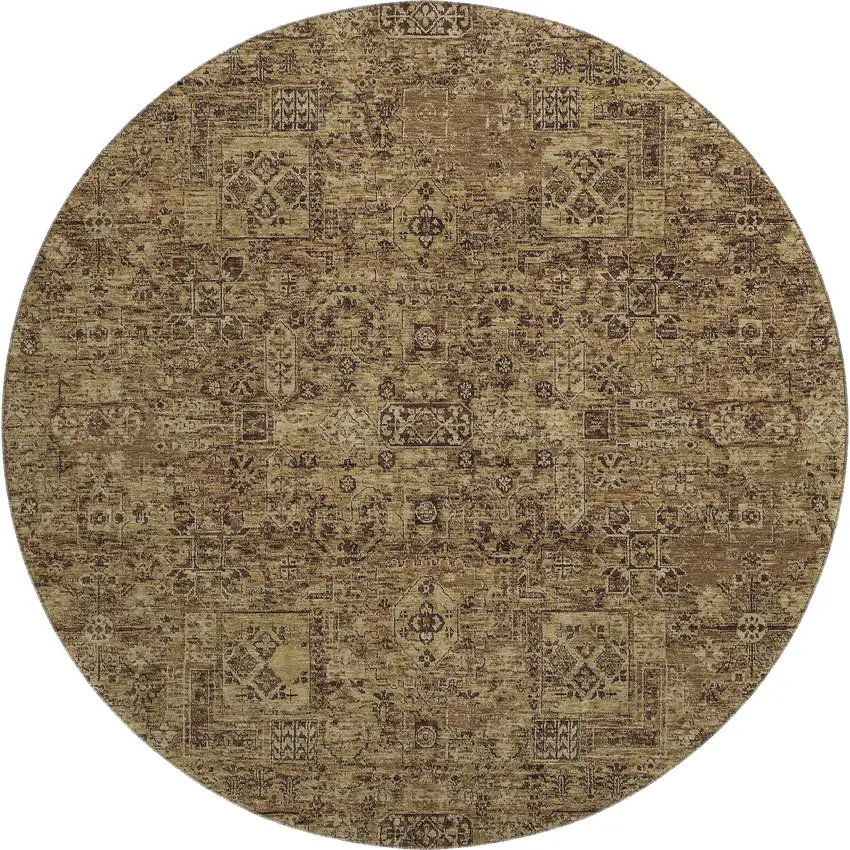 8' Coffee And Charcoal Floral Washable Round Rug With UV Protection Photo 1