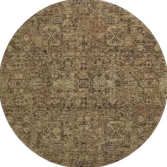8' Coffee And Charcoal Floral Washable Round Rug With UV Protection Photo 3